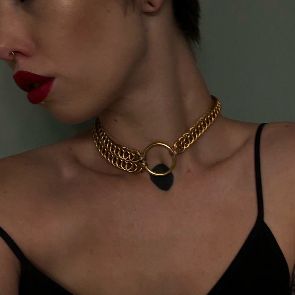 Gold chain mail choker